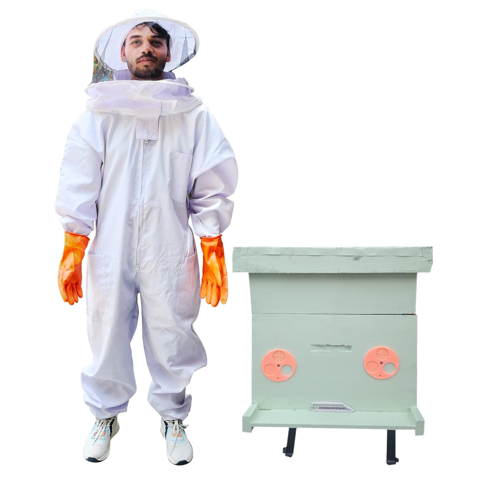 Beeshive Organic Beekeeping Suit (Domestic) with Rubber Gloves | Full Body Bee Protection Gear for Safe Apiary Work