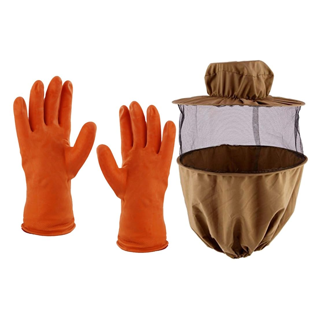 Beeshive Organic Bee Veil Khakee (1 Pc) with Rubber Glove | Beekeeping Protection Gear Combo for Safe Hive Inspection