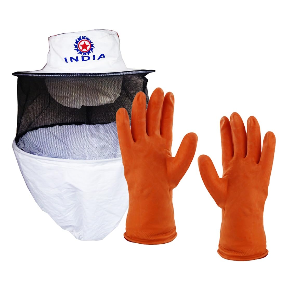 Beeshive Organic Bee Veil Cap (White) with Bee Gloves | Professional Beekeeping Safety Combo (1 Set)